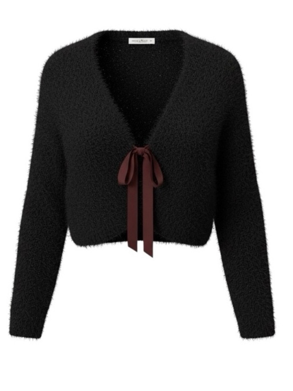 Natural Life Oh So Soft Satin Tie Front Black Cardigan Sweater Womens L/XL Cozy